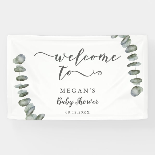 Eucalyptus Summer Greenery Baby Shower Welcome Banner (Horizontal)