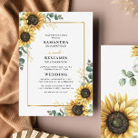 Eucalyptus Sunflower Botanical Wedding Invitation<br><div class="desc">Eucalyptus Geometric Wedding Sunflower Invitation. Create a modern Sunflower Floral Budget Wedding invitation card with this cute template featuring beautiful rustic floral bouquet, geometric gold effect frame, with modern simple typography. TIP: Matching wedding suite cards like RSVP, wedding programs, banners, tapestry, gift tags, signs, and other wedding keepsakes and goodies...</div>
