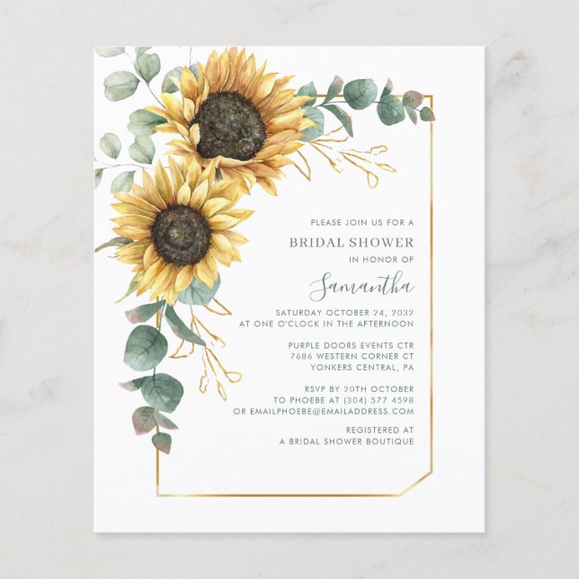 Eucalyptus Sunflower Bridal Shower Invitation (Front)