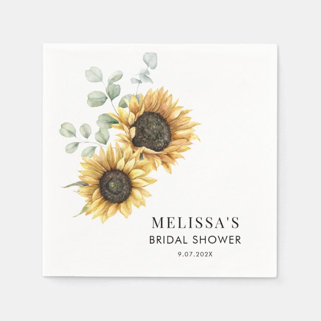 Eucalyptus Sunflower Bridal Shower Paper Napkin (Front)