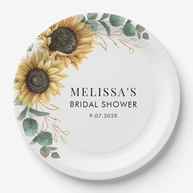 Eucalyptus Sunflower Bridal Shower Paper Plate (Front)