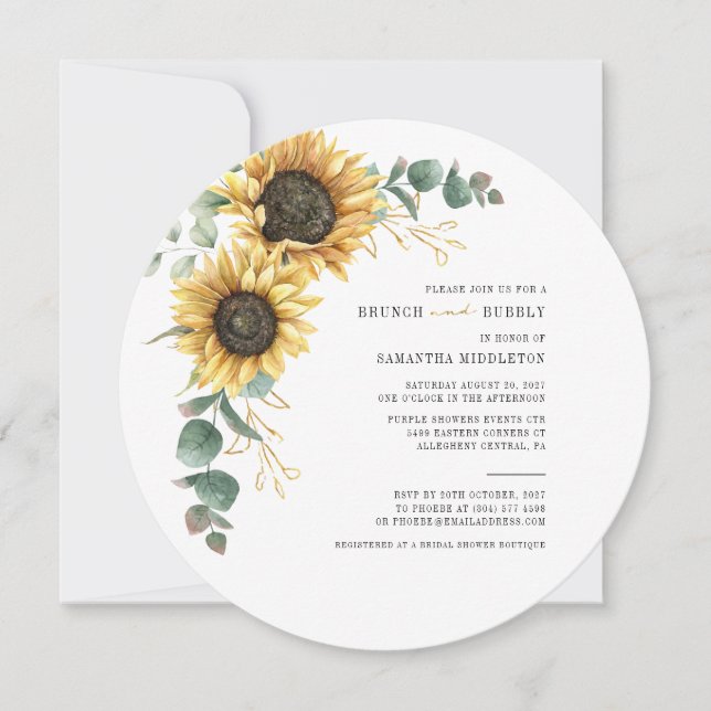 Eucalyptus Sunflower Brunch Bubbly Bridal Shower Invitation (Front)