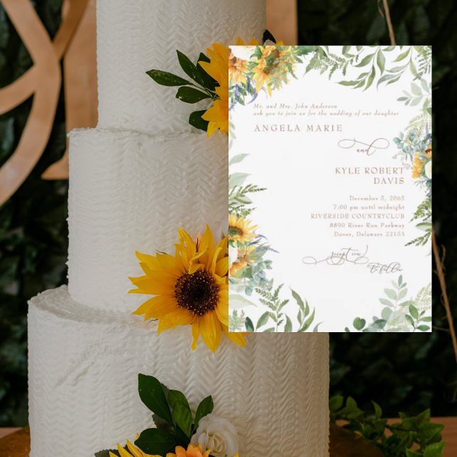  Eucalyptus Sunflower Elegance Wedding Invitation (Creator Uploaded)