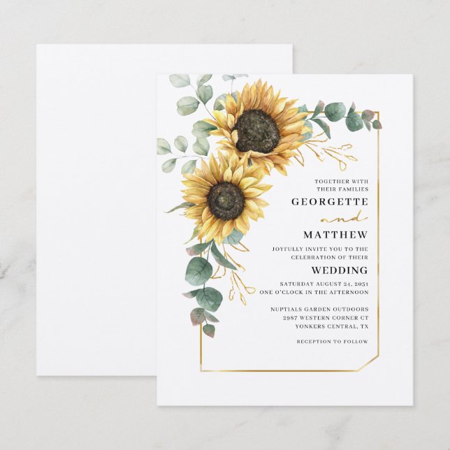 Eucalyptus Sunflower Floral Botanical Wedding Invitation (Front/Back)