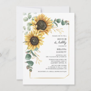 Eucalyptus Sunflower Floral Greenery Brunch Bubbly Invitation