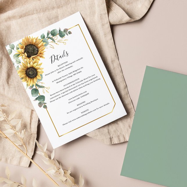 Eucalyptus Sunflower Floral Wedding Details Card (Creator Uploaded)