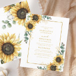 Eucalyptus Sunflower Floral Wedding Invitation<br><div class="desc">Budget Eucalyptus Geometric Wedding Sunflower Invitation. Create a modern Sunflower Floral Budget Wedding invitation card with this cute template featuring beautiful rustic floral bouquet, geometric gold effect frame, with modern simple typography. TIP: Matching wedding suite cards like RSVP, wedding programs, banners, tapestry, gift tags, signs, and other wedding keepsakes and...</div>