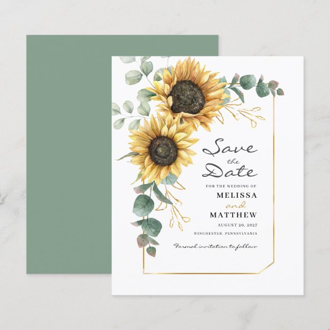 Eucalyptus Sunflower Floral Wedding Save Date  (Front/Back)