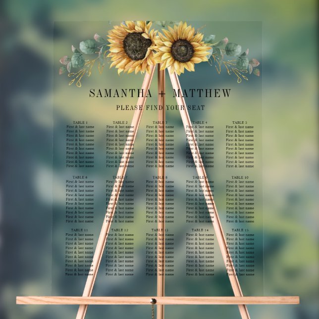 Eucalyptus Sunflower Floral Wedding Seating Chart (Neutral)
