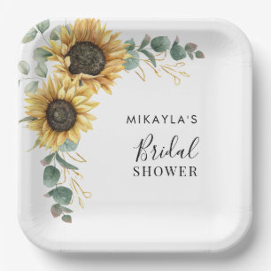 Eucalyptus Sunflower Flowers Bridal Shower Paper Plate