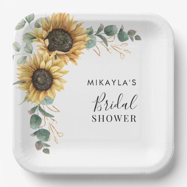 Eucalyptus Sunflower Flowers Bridal Shower Paper Plate (Front)