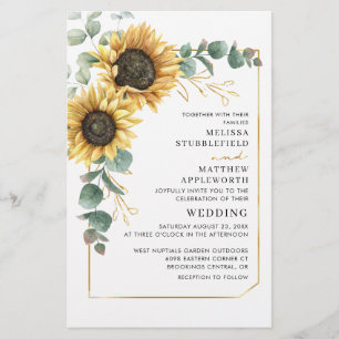 Eucalyptus Sunflower Geometric Wedding Invitation