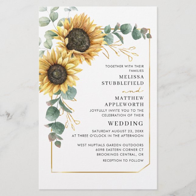 Eucalyptus Sunflower Geometric Wedding Invitation (Front)