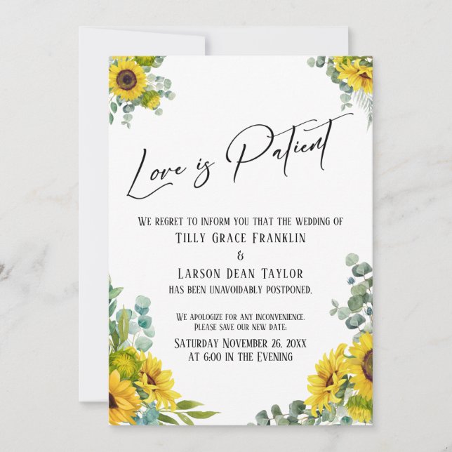 Eucalyptus Sunflower Love is Patient Announcement (Front)