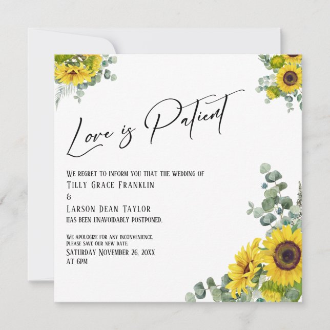 Eucalyptus Sunflower Love is Patient Delay Card (Front)