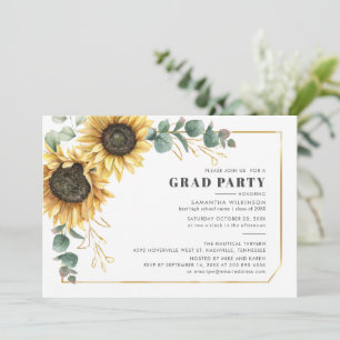 Eucalyptus Sunflower Photo Geometric Grad Party Invitation
