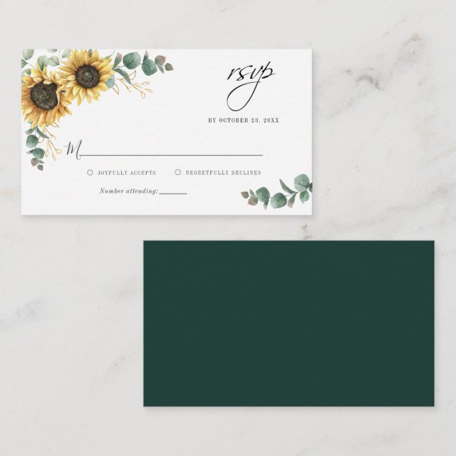Eucalyptus Sunflower Wedding Enclosure RSVP Card (Front/Back)