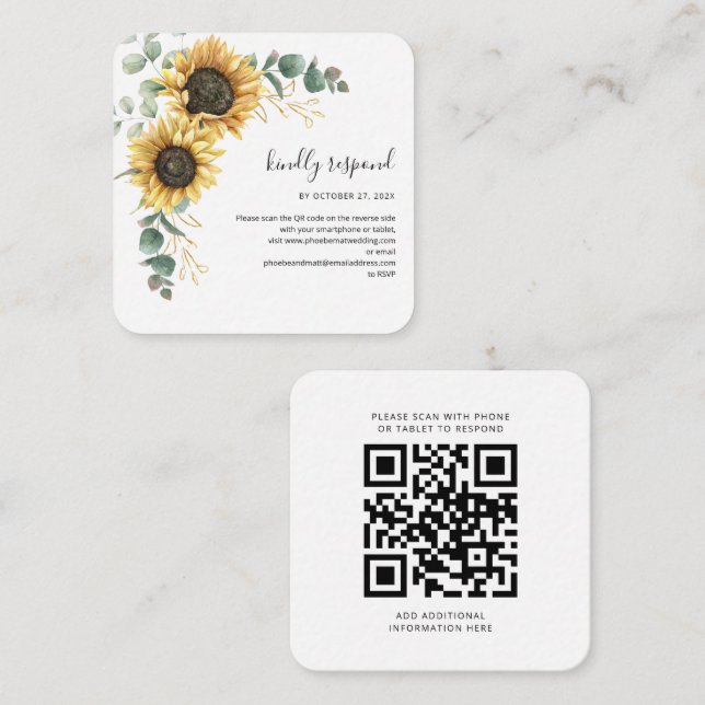 Eucalyptus Sunflower Wedding QR Code RSVP Card (Front/Back)