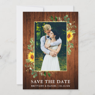 Eucalyptus Sunflower Wood Save The Date Card