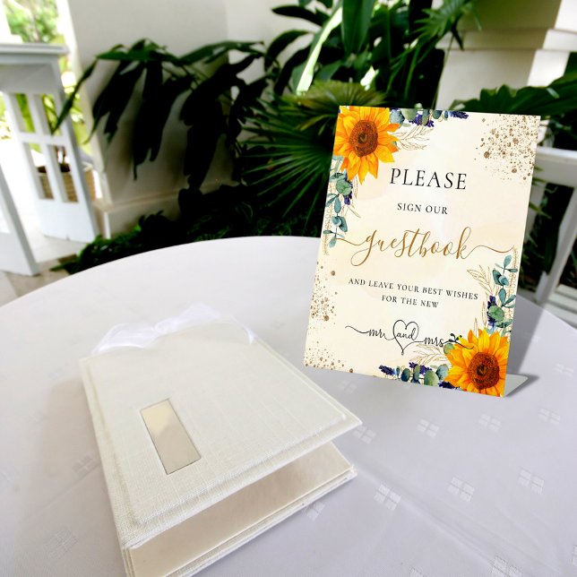 Eucalyptus sunflowers wedding sign our guest book (Creator Uploaded)