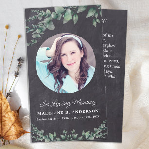 Eucalyptus Sympathy Funeral Prayer Card Grey Slate