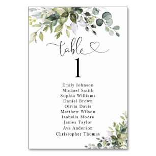 Eucalyptus Table Number Seating Chart