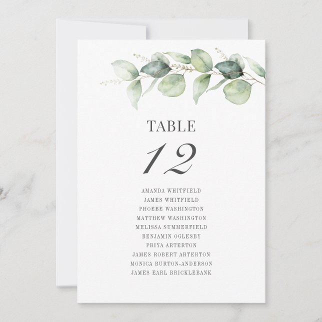 Eucalyptus Table Number Wedding Seating Chart (Front)