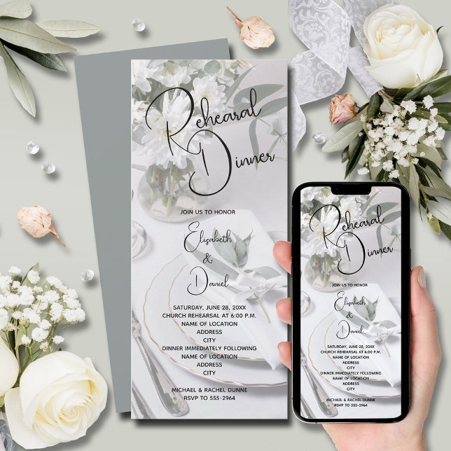 Eucalyptus Table Setting Rehearsal Dinner Invitation (Eucalyptus Place Setting Rehearsal Dinner Invitations)