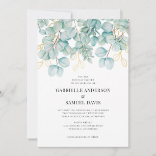 Eucalyptus Teal and Gold Greenery Wedding Invite