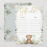 Eucalyptus Teddy Bear Balloon Baby Gift List Card