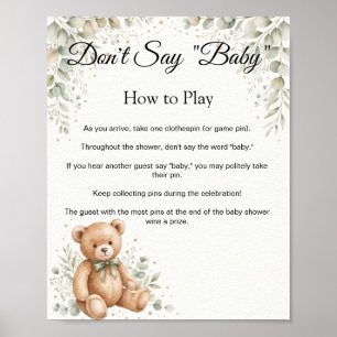 Eucalyptus Teddy Bear Don't Say Baby Game Sign