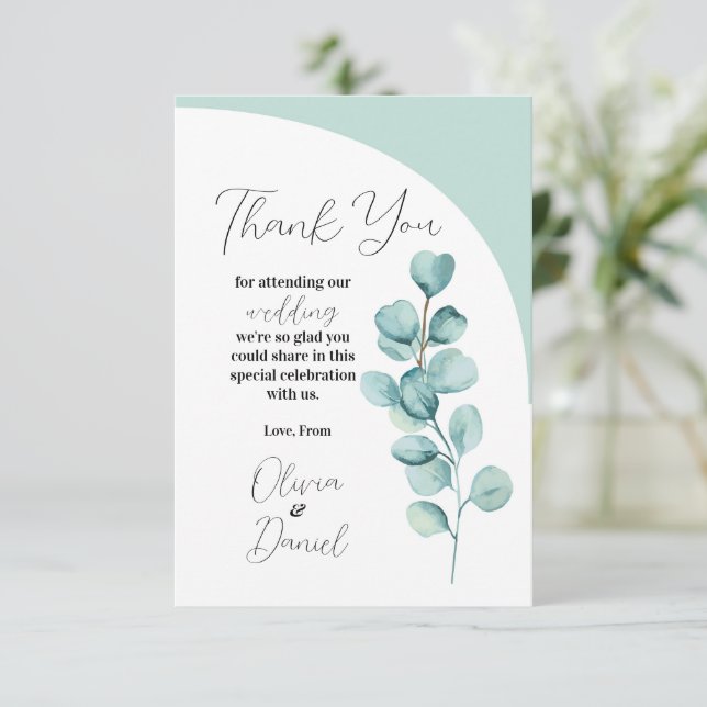 Eucalyptus Thank You Wedding Leaves Mint Green (Standing Front)
