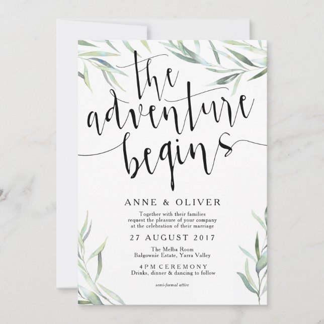 Eucalyptus The Adventure Begins Wedding Invitation (Front)