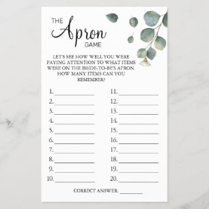 Eucalyptus The Apron Bridal shower game card