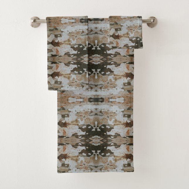 Eucalyptus Tree Bark Photo Closeup With Pattern Bath Towel Set (Insitu)
