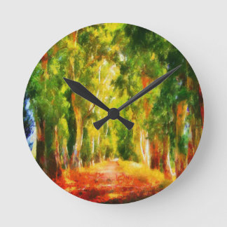Eucalyptus Tree Lined Avenue Pointillism Art Round Clock