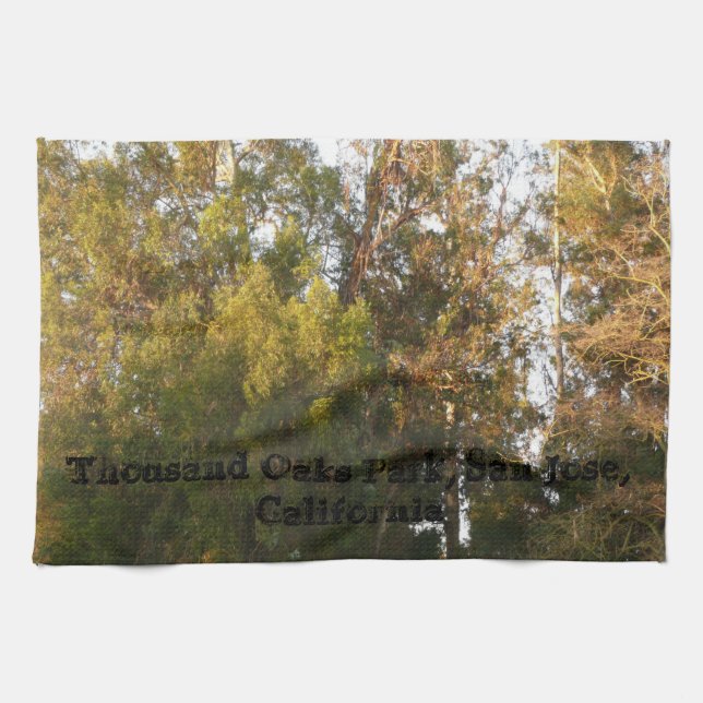 Eucalyptus trees Thousand Oaks Park, San Jose Tea Towel (Horizontal)