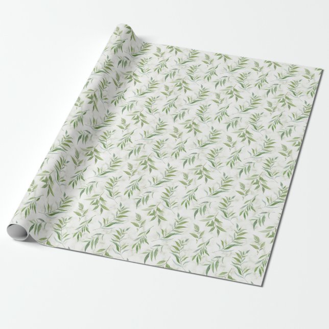 Eucalyptus Tropical Leaves on Marble Pattern Wrapping Paper (Unrolled)