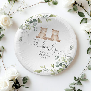 Eucalyptus twin bears baby shower paper plate