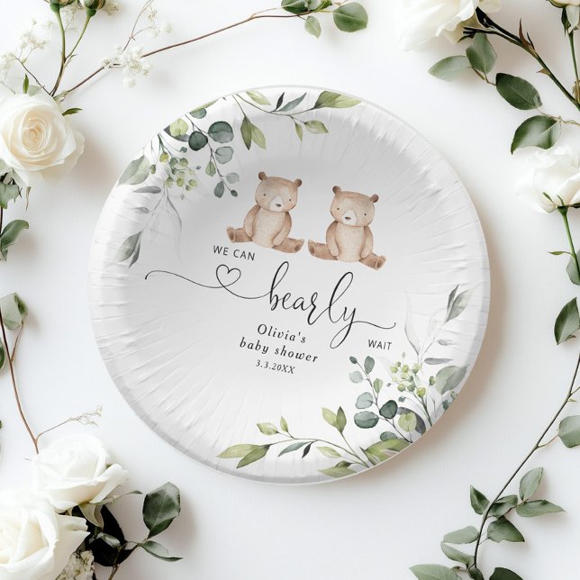 Eucalyptus twin bears baby shower paper plate (Creator Uploaded)