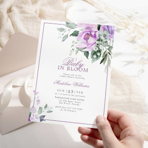 Eucalyptus Violet Flowers Baby in Bloom Shower Invitation