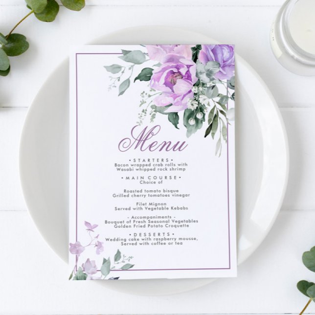 Eucalyptus Violet Flowers Wedding Menu 5x7 (Creator Uploaded)
