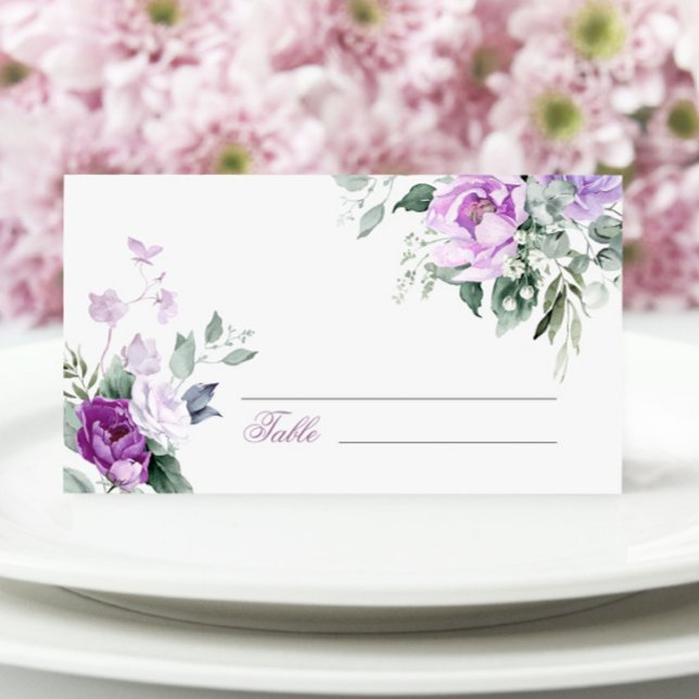 Eucalyptus Violet Flowers Wedding Place Card (Creator Uploaded)