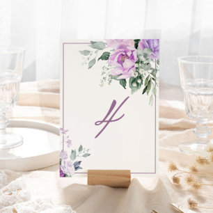 Eucalyptus Violet Flowers Wedding Table Number