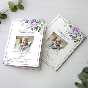 Eucalyptus Violet Photo Memorial Funeral Programs Card