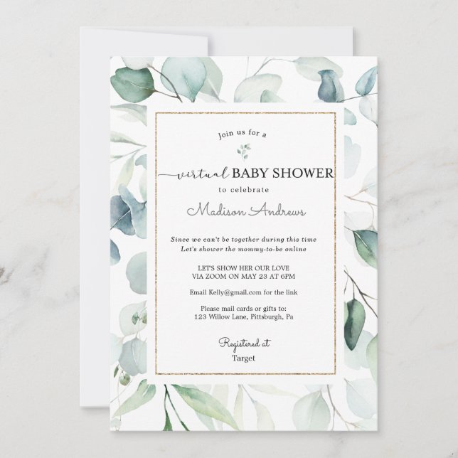 Eucalyptus Virtual Baby Shower Invitation (Front)