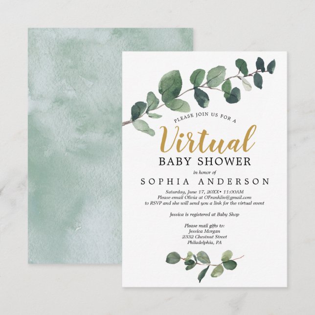 Eucalyptus Virtual Baby Shower Invitation (Front/Back)
