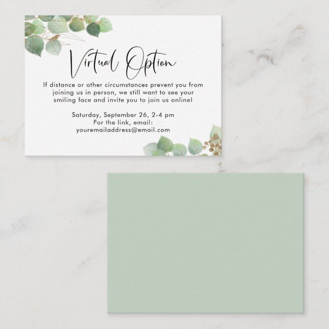 Eucalyptus Virtual Option Baby Shower Party Enclosure Card (Front/Back)