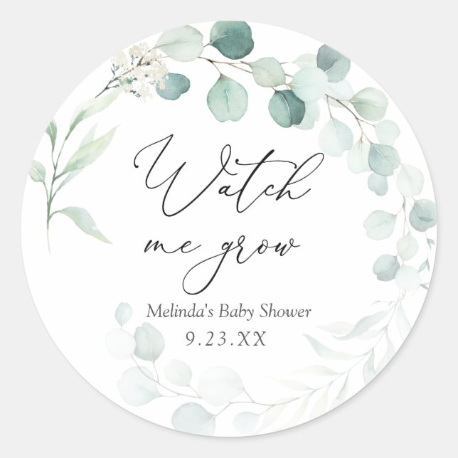 Eucalyptus Watch me Grow Plant Favour Classic Round Sticker (Front)