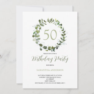 Eucalyptus Watercolor 50th Birthday Invitation